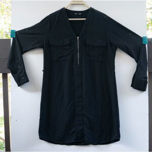 Express Women's Zipper Front Shirt Dress Size Medium Black Long Sleeve Roll Tabs